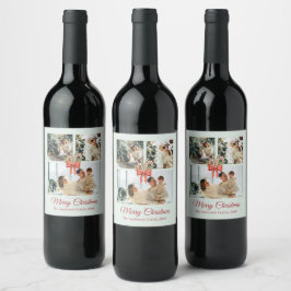 Etiqueta Para Botella De Vino Modern Three-Photo Holiday Family Collage