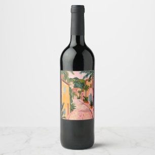 Etiqueta Para Botella De Vino Modern Tropical Plant Print – Pink and Green