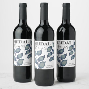 Etiqueta Para Botella De Vino Moderna acuarela azul oliage Bridal Shower