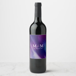Etiqueta Para Botella De Vino Moderna acuarela Boda azul de la Marina Púrpura