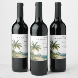 Etiqueta Para Botella De Vino Moderna acuarela Tropical Beach Engagement Party