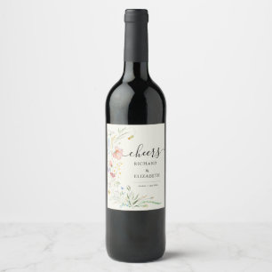 Etiqueta Para Botella De Vino Moderna Boda Elegante Minimal de Flor Silvestre
