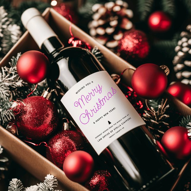 Etiqueta Para Botella De Vino Moderna caligrafía Feliz negocio navideño (Modern Calligraphy Merry Christmas Business Wine Label)