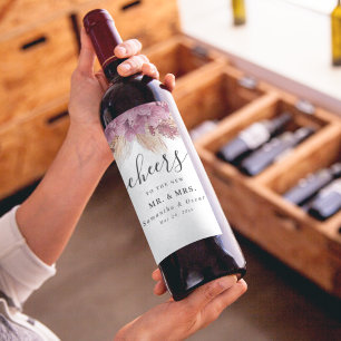 Etiqueta Para Botella De Vino Moderna Elegante Belleza Rosa Orquídea & Pampas & 