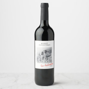 Etiqueta Para Botella De Vino Moderna foto familiar vintage de Navidades mínimo