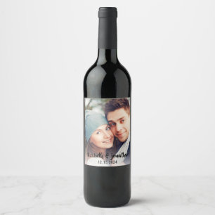Etiqueta Para Botella De Vino Moderna foto manuscrita guión de boda personalizad