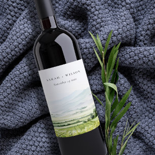Etiqueta Para Botella De Vino Moderna Moda acuarela Vineyard Boda paisajístico