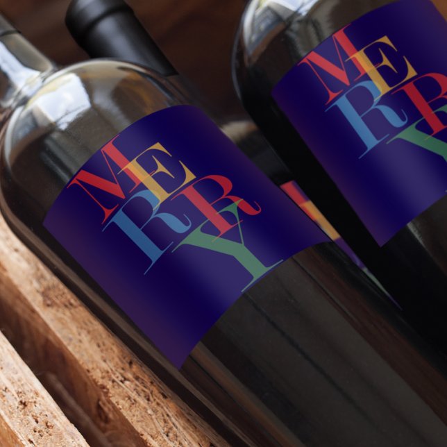 Etiqueta Para Botella De Vino Moderna moda Merry Bright (Modern Trendy Fun Merry Wine Labels)