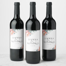 Etiqueta Para Botella De Vino Moderna recepción Rubor de bodas con flores rosada
