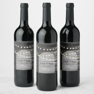 Etiqueta Para Botella De Vino Moderna Rustic Black Wood Gold Lights Arch Boda