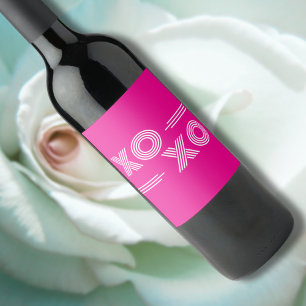 Etiqueta Para Botella De Vino Moderna San Valentín XOXO blanco y caliente rosa