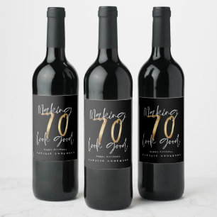 Etiqueta Para Botella De Vino Moderna tipografía moda elegante dorada cumpleañ