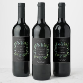 Etiqueta Para Botella De Vino Moderna vegetación botánica Boda negro