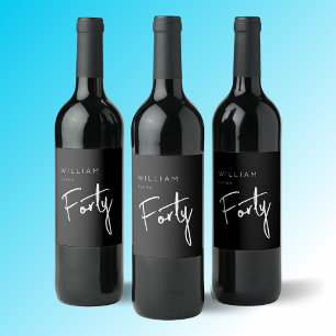 Etiqueta Para Botella De Vino Moderno 40º Cuadragésimo cumpleaños de hombres neg
