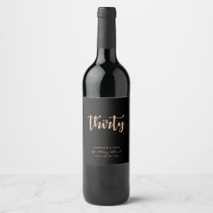 Etiqueta Para Botella De Vino Moderno Black & RoseGold 30 cumpleaños personaliza