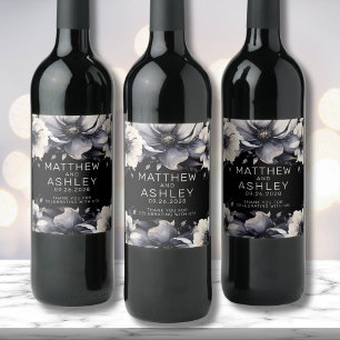 Etiqueta Para Botella De Vino Moderno Boda blanco floral elegante
