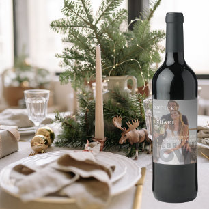Etiqueta Para Botella De Vino Moderno Boda Elegante De Fotografía En Blanco Y Ne