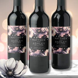 Etiqueta Para Botella De Vino Moderno Boda elegante rosa negro floral