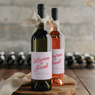 Etiqueta Para Botella De Vino Moderno Boda Minimalista Mínimo Rosa y Rojo