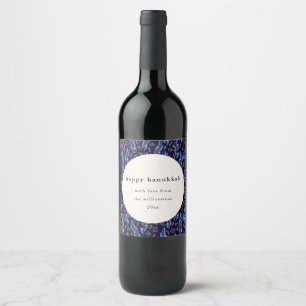 Etiqueta Para Botella De Vino Moderno Boho Azul Amarillo Hanukkah Botánico Perso