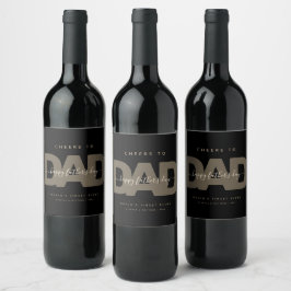 Etiqueta Para Botella De Vino Moderno "Brindis por Papá" Día del Padre en negro 
