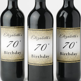 Etiqueta Para Botella De Vino Moderno Cumpleaños 70 Personalizado Negro y Dorado