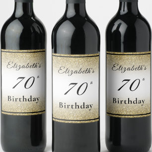 Etiqueta Para Botella De Vino Moderno Cumpleaños 70 Personalizado Negro y Dorado