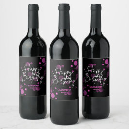 Etiqueta Para Botella De Vino Moderno degradado rosa negro feliz cumpleaños
