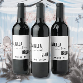 Etiqueta Para Botella De Vino Moderno, elegante Boda de texto negro personalizad