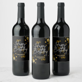 Etiqueta Para Botella De Vino Moderno Gradiente Gold Bokeh Black Happy Birday