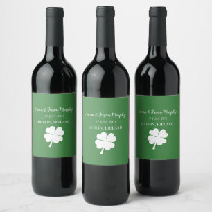 Etiqueta Para Botella De Vino Moderno Irlandés Verde Cuatro Leaf Clover Wedding