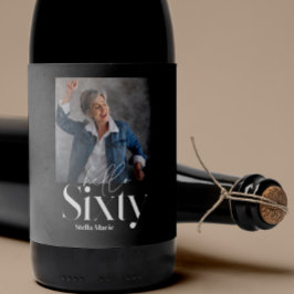 Etiqueta Para Botella De Vino Moderno mínimo simple negro de 60 años