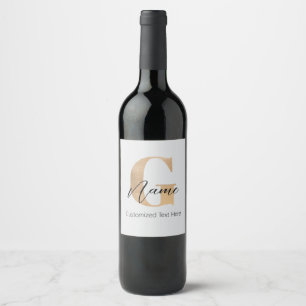 Etiqueta Para Botella De Vino Moderno Monogramado Inicial G & Name Personalizado