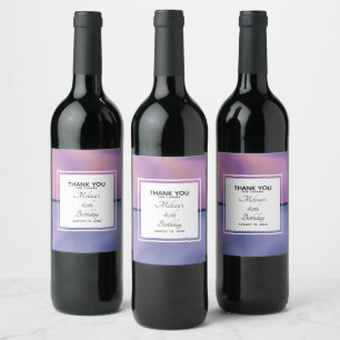 Etiqueta Para Botella De Vino Moderno Morado y Bañón Rosado Resumen Cumpleaños
