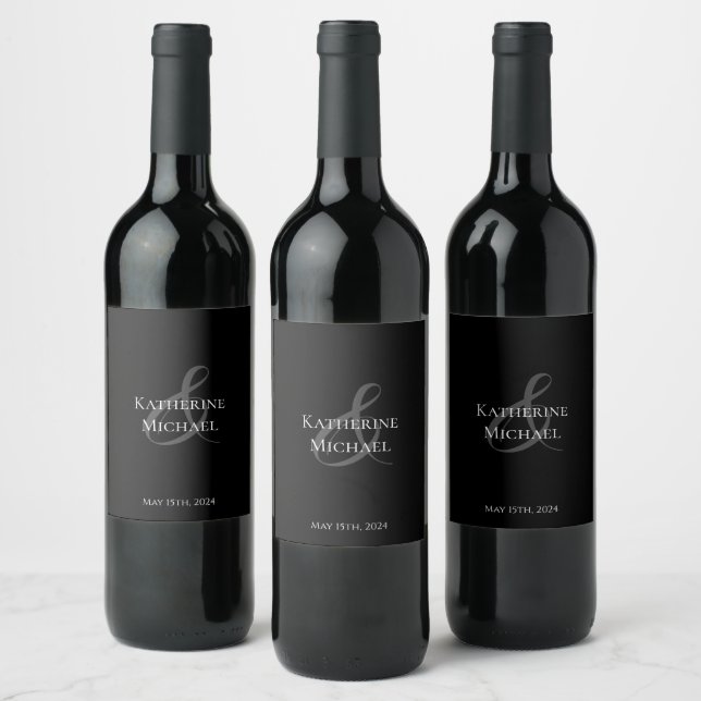 Etiqueta Para Botella De Vino Moderno-Negro y Blanco-Boda- (Botellas)