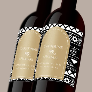 Etiqueta Para Botella De Vino Moderno Patrón Boho Arco Boda Oro