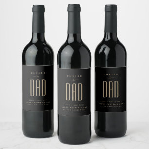 Etiqueta Para Botella De Vino Moderno "Saludos a papá" en negro y oro en el Día 