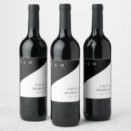 Etiqueta Para Botella De Vino Moderno Y Blanco Negro Elegante Boda Monograma