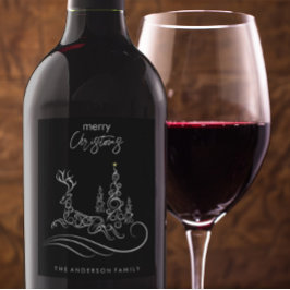 Etiqueta Para Botella De Vino Moderno y elegante árbol de navidad y reno