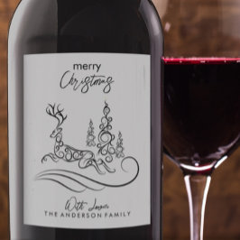 Etiqueta Para Botella De Vino Moderno y elegante árbol de navidad y reno