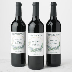 Etiqueta Para Botella De Vino Moderno y elegante Eucalyptus Greenery Gold Boda