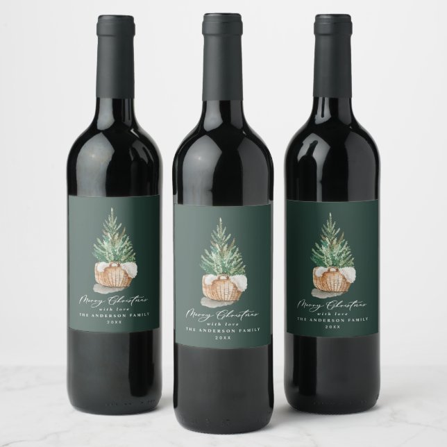 Etiqueta Para Botella De Vino moderno y elegante invierno verde (Botellas)