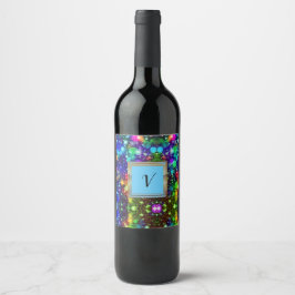 Etiqueta Para Botella De Vino Moderno y elegante patrón de monograma Fiesta de i