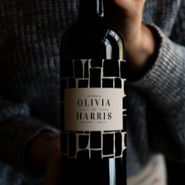 Etiqueta Para Botella De Vino Moderno y mínimo gráfico color negro y blanco favo