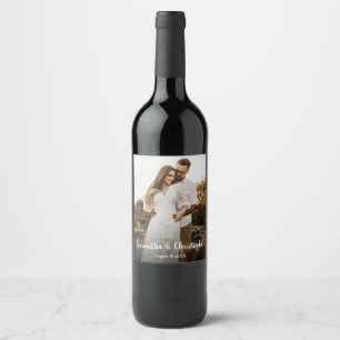 Etiqueta Para Botella De Vino Moderno y sencillo compromiso Foto de la boda Favo