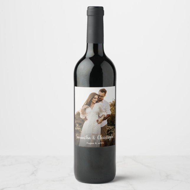 Etiqueta Para Botella De Vino Moderno y sencillo compromiso Foto de la boda Favo (Anverso)