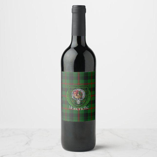 Etiqueta Para Botella De Vino Moncrieffe Scottish Clan Tartan & Crest (Anverso)