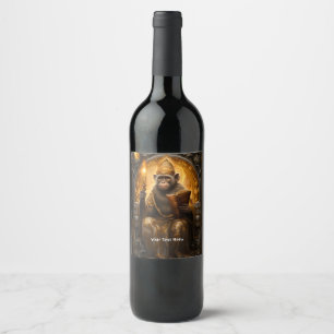 Etiqueta Para Botella De Vino Mono con libro