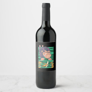Etiqueta Para Botella De Vino Mono lindo con bananas