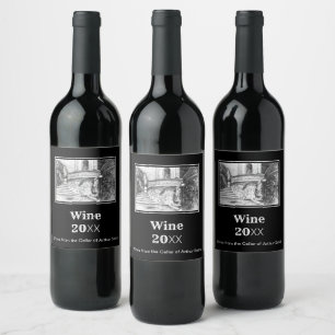 Etiqueta Para Botella De Vino Monocromo de pencilart de castillo